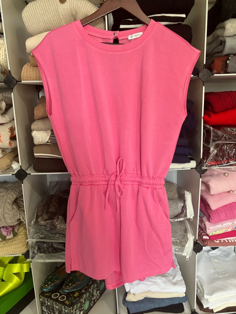 NWT Bright Pink Sleeveless Drawstring Romper